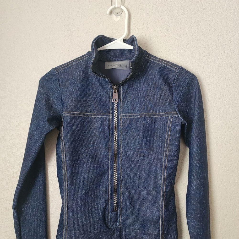 WATSKIN Danielle Bodysuit Denim Blue Zip Front Long Sleeve Swim UPF 50+ S - Picture 3 of 8